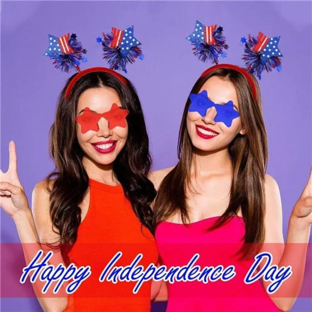 4 PCS Patriotic Accessories-2 Independence Day Headbands 2 Star Shaped glasses